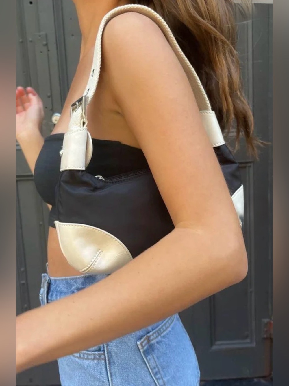 Brandy Melville Black and Cream Shoulder Bag